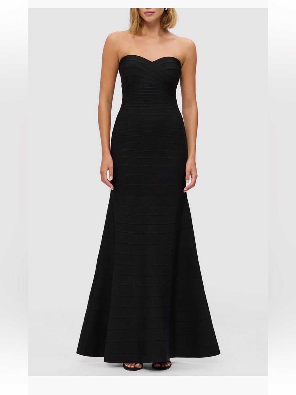 Herve Leger The Sara Strapless Mermaid Gown Black long Dress Large NWT